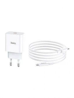 СЗУ Type-C Hoco C76A Plus (20W, PD, кабель Type-C-Lightning) Белый от магазина РЭССИ